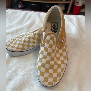 Vans Mustard Yellow Checkered Slip-On Sneakers